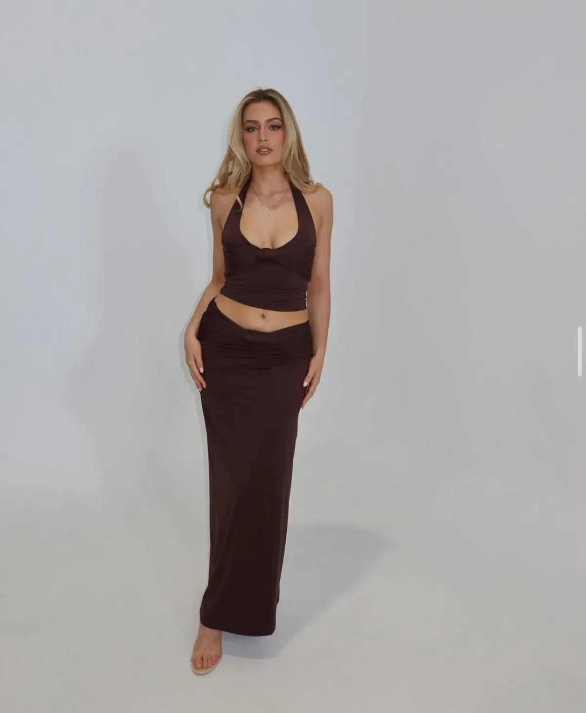 Mila Skirt & Blair Top Set Chocolate Brown Sasha Therese Size AU 6 for rent on The Volte - main image