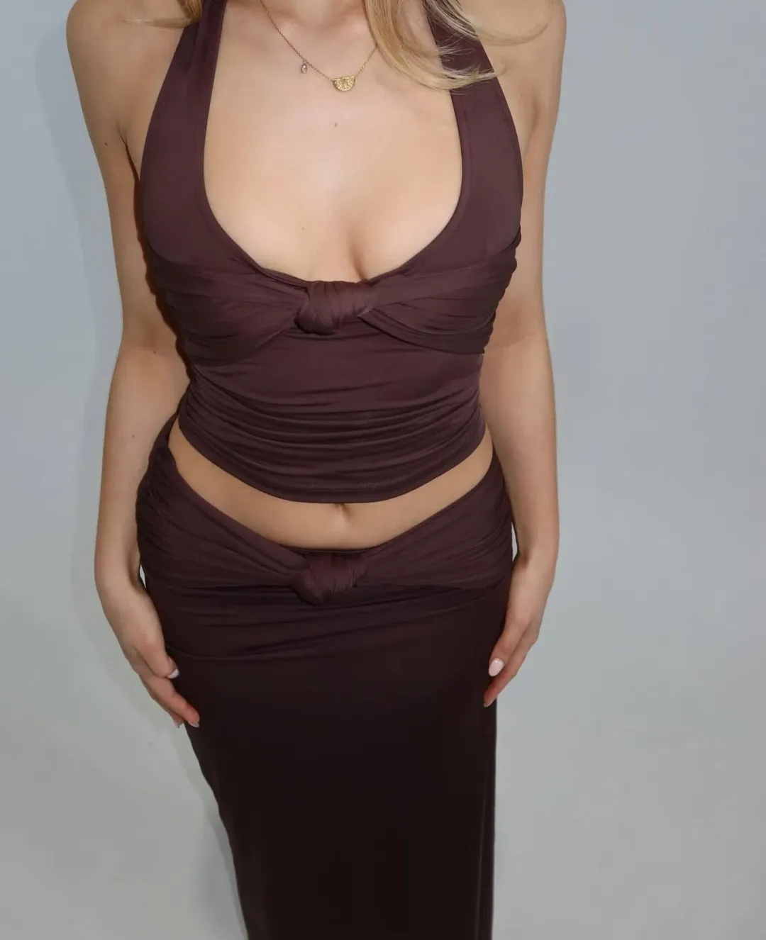 Mila Skirt & Blair Top Set Chocolate Brown Sasha Therese Size AU 6 for rent on The Volte - main image