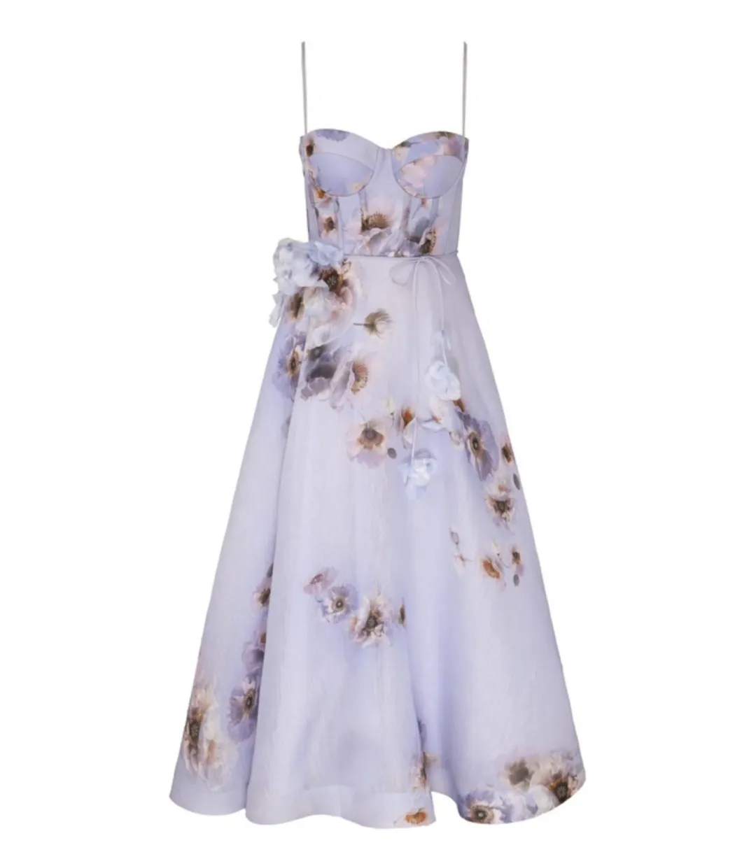 Zimmermann Hypnotic Picnic Midi Dress in Lilac Poppy Size 1 / AU 10 for rent on The Volte - main image