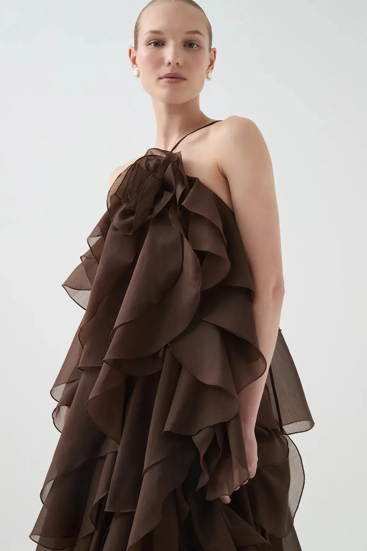 Aje Pandorea Layered Maxi Dress Brown Size 10 - Image 3