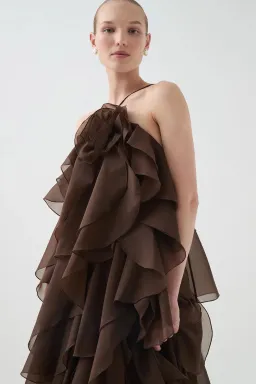 Aje Pandorea Layered Maxi Dress Brown Size 10 for rent on The Volte - image 3