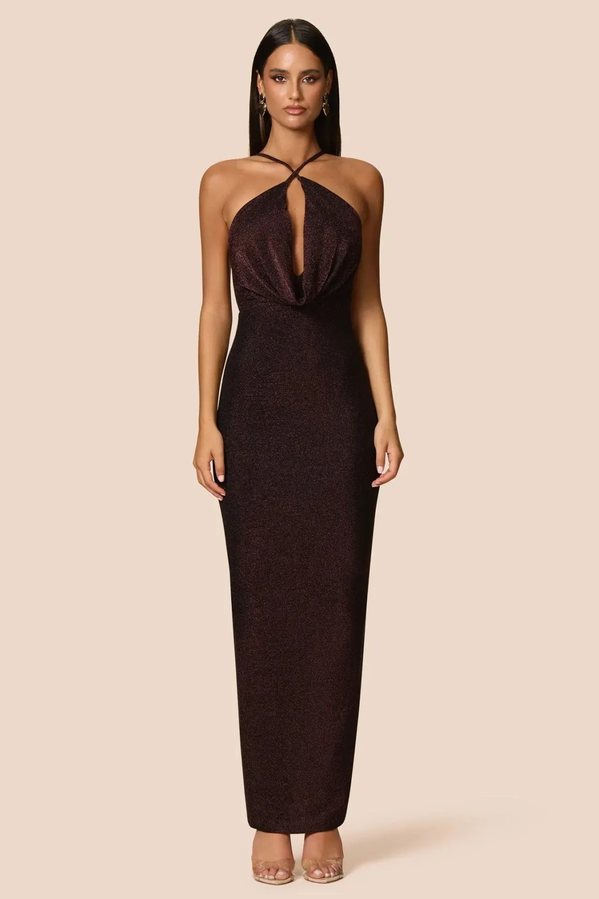 Love Nookie Bianca 2way Halter Maxi Gown Cocoa Size 12 - Image 1