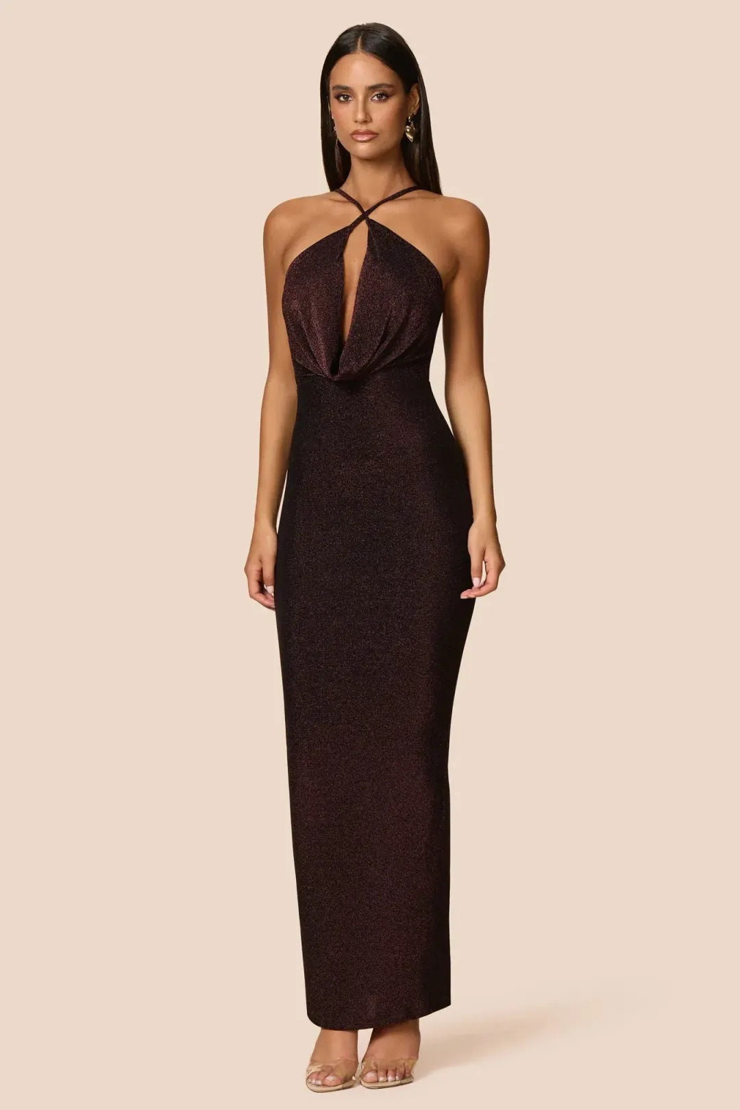 Love Nookie Bianca 2way Halter Maxi Gown Cocoa Size 12 for rent on The Volte - main image