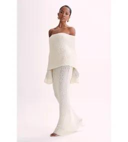 MESHKI Marisol Off Shoulder Boucle Maxi Dress Ivory Size M AU 10 for rent on The Volte - image 4