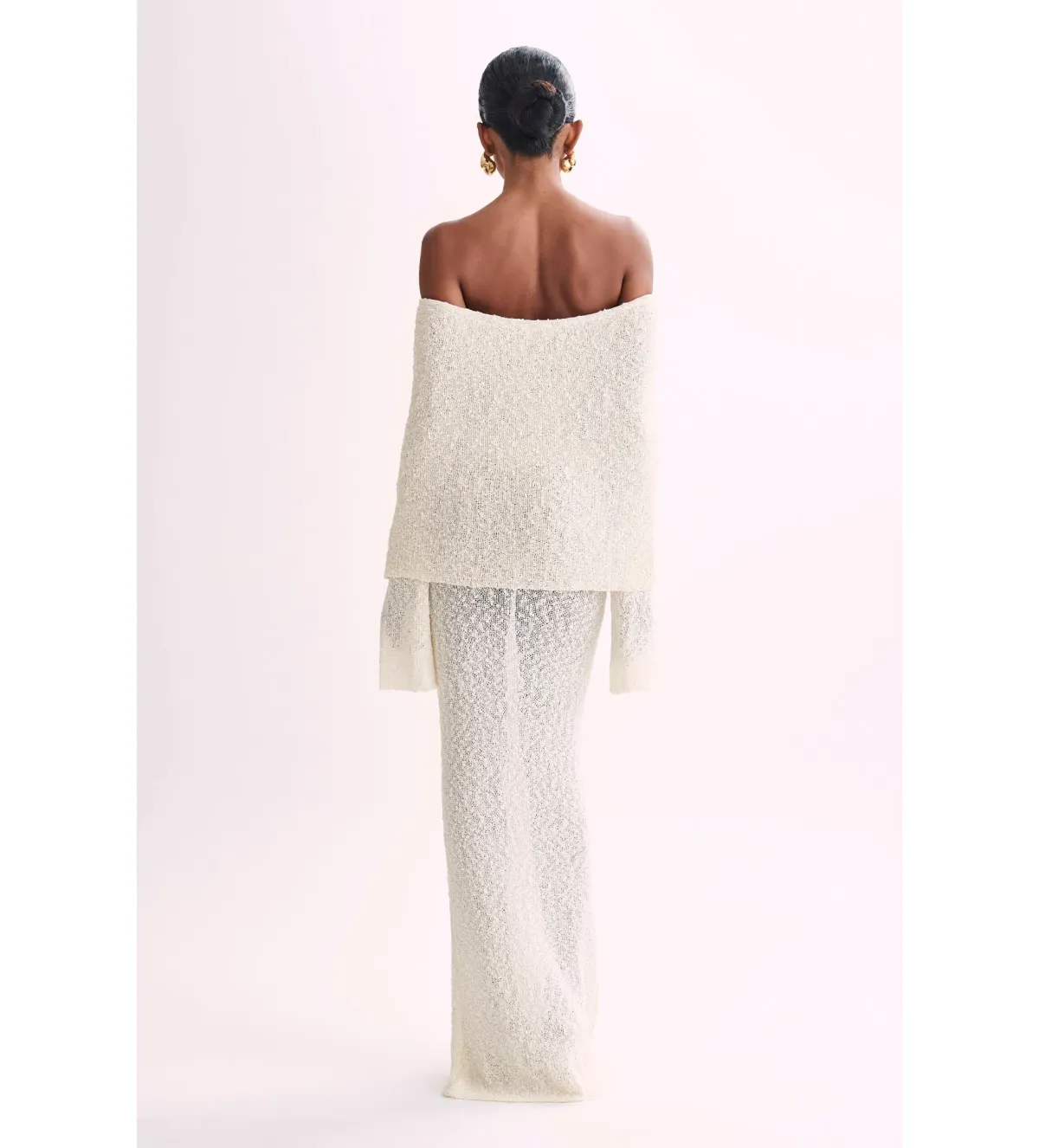 MESHKI Marisol Off Shoulder Boucle Maxi Dress Ivory Size M AU 10 - Image 6
