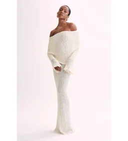 MESHKI Marisol Off Shoulder Boucle Maxi Dress Ivory Size M AU 10 for rent on The Volte - image 3