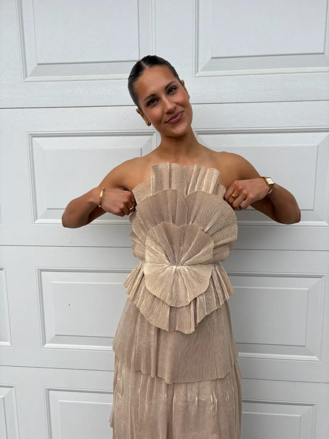 Aje Kyra Gown Gold Size AU 6 for rent on The Volte - main image