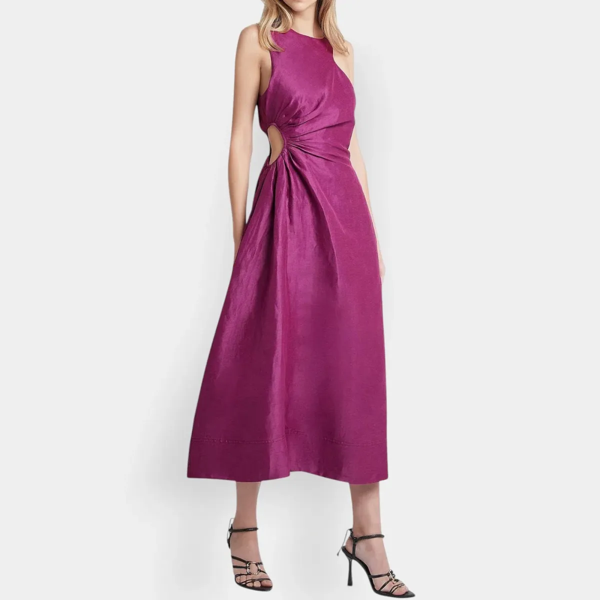 Aje Fuchsia Purple Linen Chateau Cut Out Dress Size 12 - Image 1