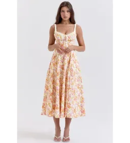 House of CB Sabrina Bustier Midi Dress Ivory Print Size L/AU 14 for rent on The Volte - image 1