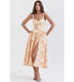 House of CB Sabrina Bustier Midi Dress Ivory Print Size L/AU 14 for rent on The Volte - image 2