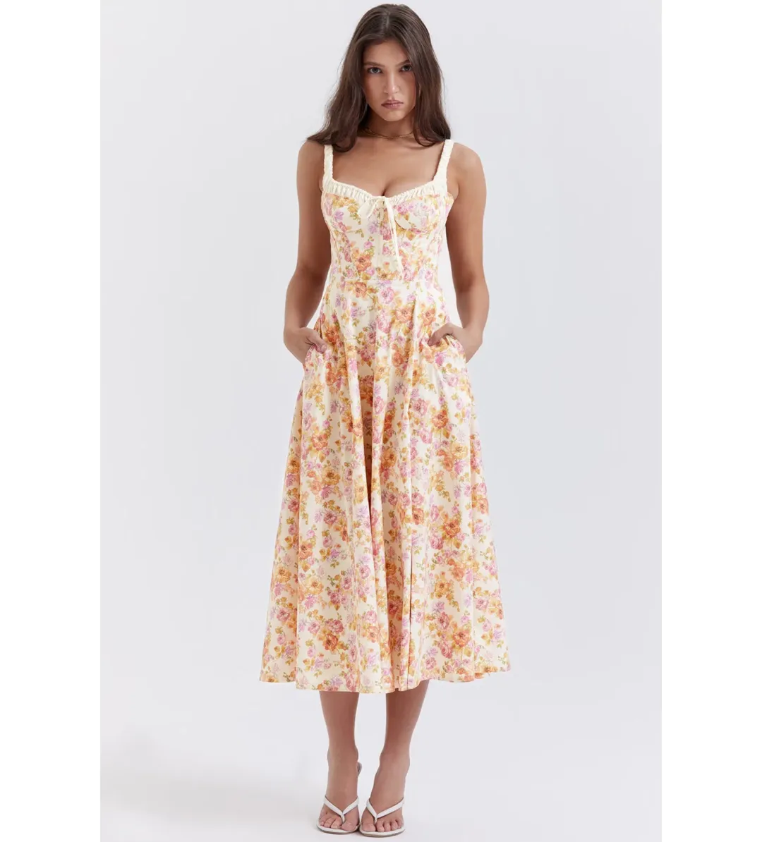 House of CB Sabrina Bustier Midi Dress Ivory Print Size L/AU 14 for rent on The Volte - main image
