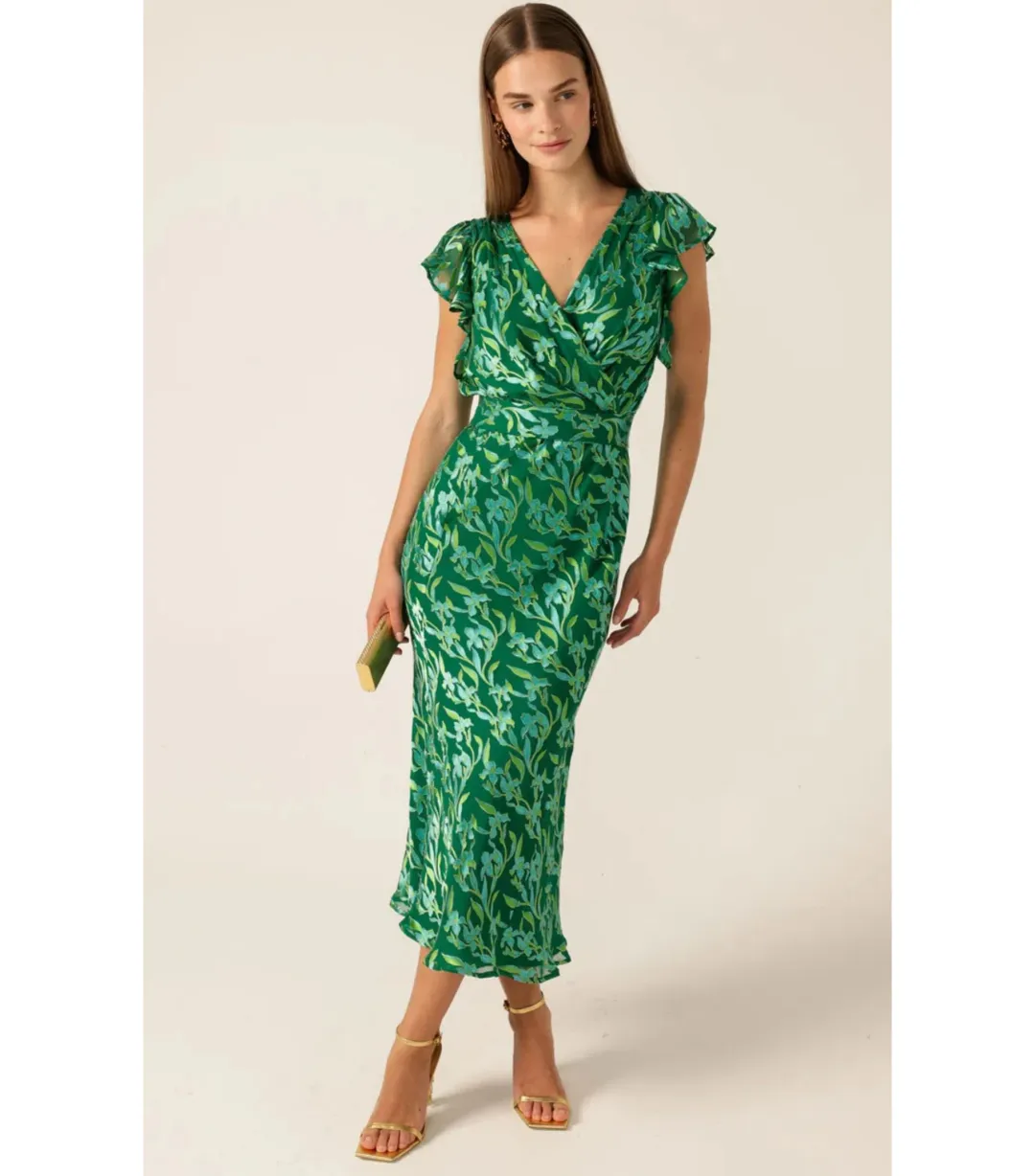 Sacha Drake Fleur De Lys Midi Dress Green Botanical Size AU 12 for rent on The Volte - main image