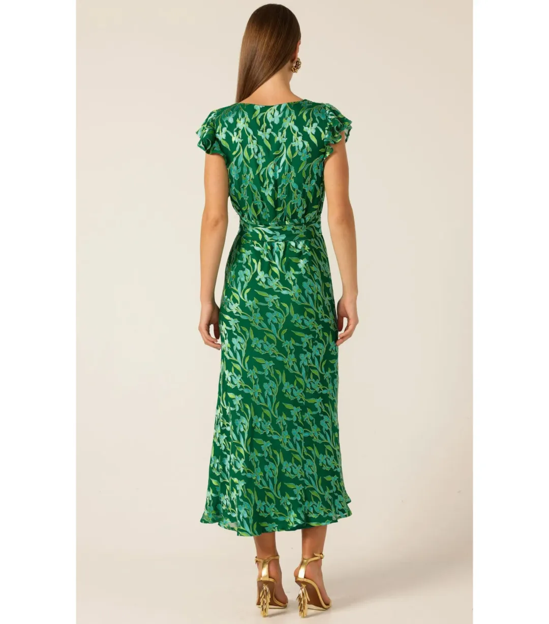 Sacha Drake Fleur De Lys Midi Dress Green Botanical Size AU 12 for rent on The Volte - main image