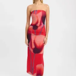 Kookai Flora Strapless Midi Dress Red Size 8 for rent on The Volte - image 1