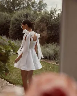 Dissh Aisle Linen Bow Tie Shoulder Mini Dress White Size AU 10 for rent on The Volte - image 4