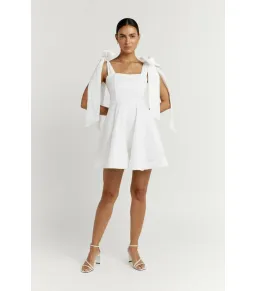 Dissh Aisle Linen Bow Tie Shoulder Mini Dress White Size AU 10 for rent on The Volte - image 1