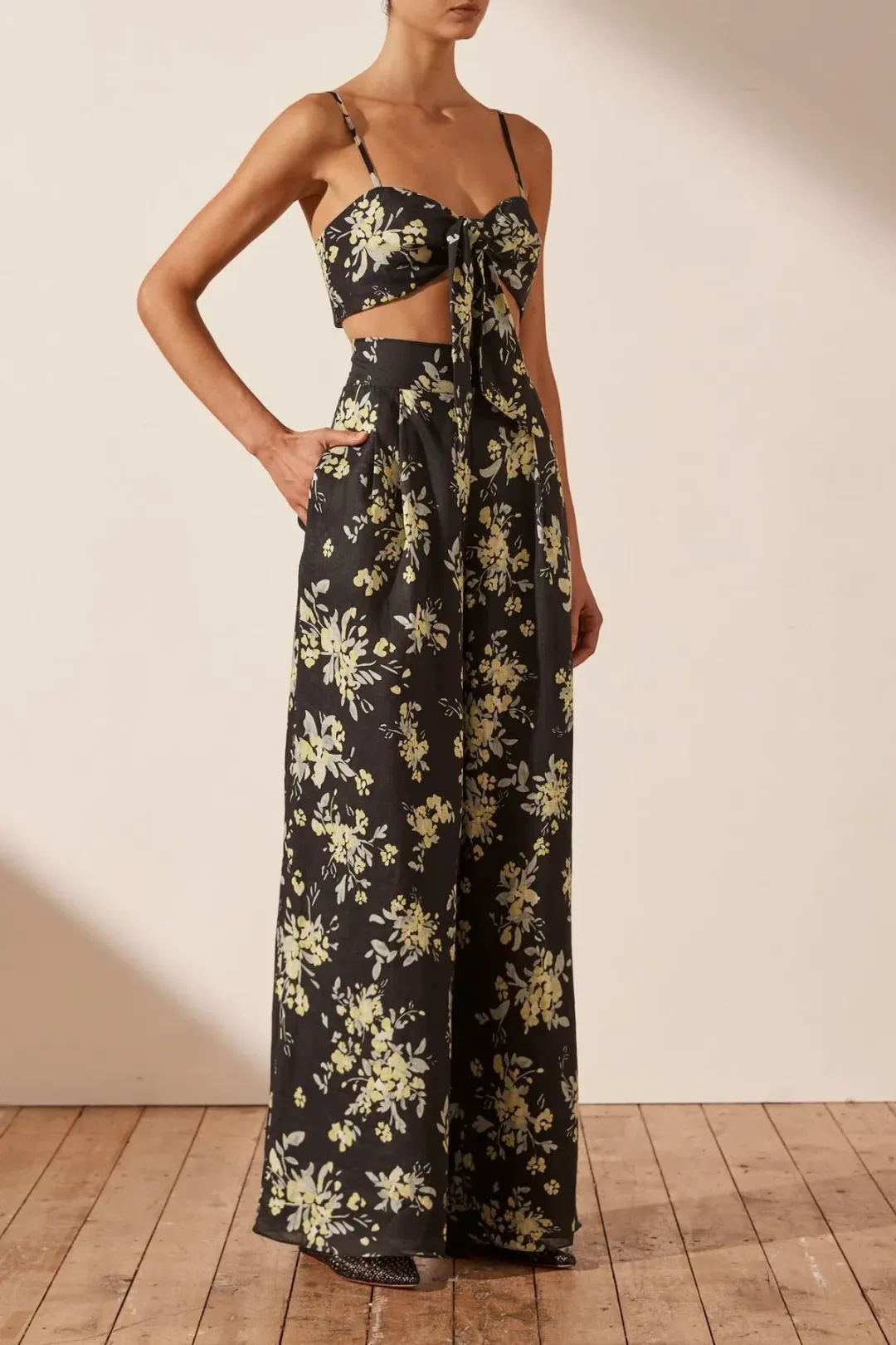 Shona Joy Goldie Tie Front Top & Pant Set Black Size AU 6 / XS for rent on The Volte - main image