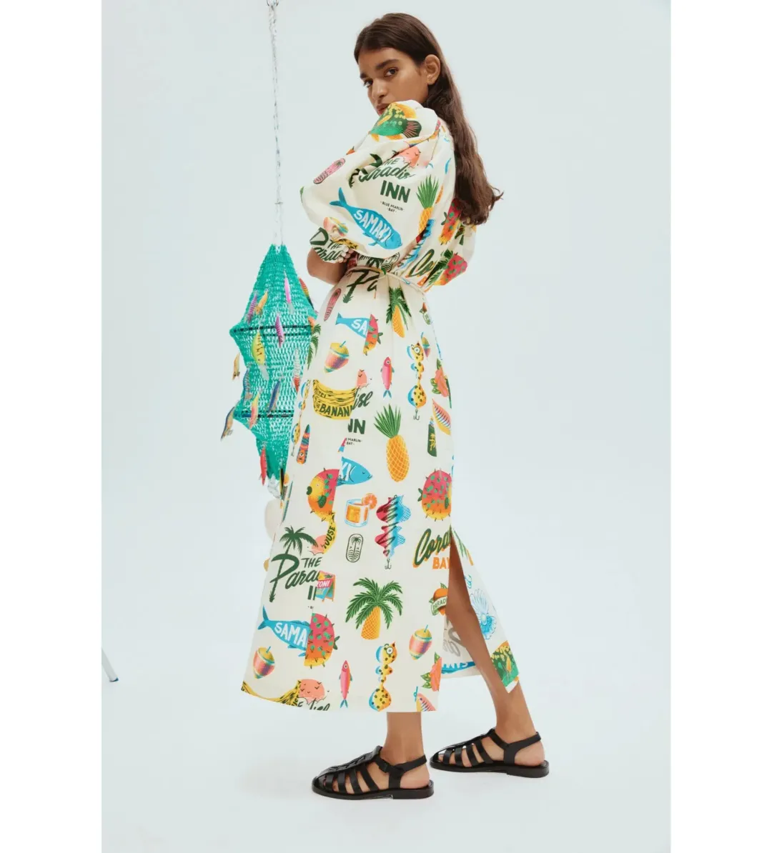 Alemais Samaki Puff Sleeve Midi Dress Multi Size 6 for rent on The Volte - main image