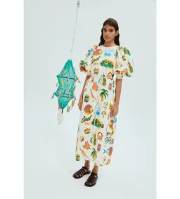 Alemais Samaki Puff Sleeve Midi Dress Multi Size 6 for rent on The Volte - image 1