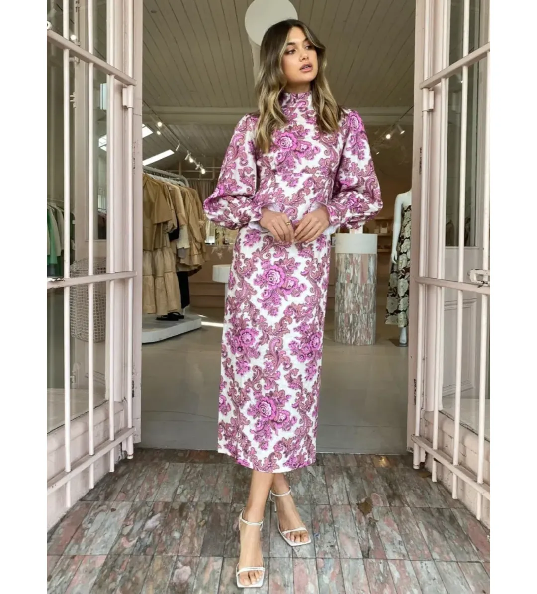 Alemais Isla Midi Dress in Magenta Size AU 12 for rent on The Volte - main image