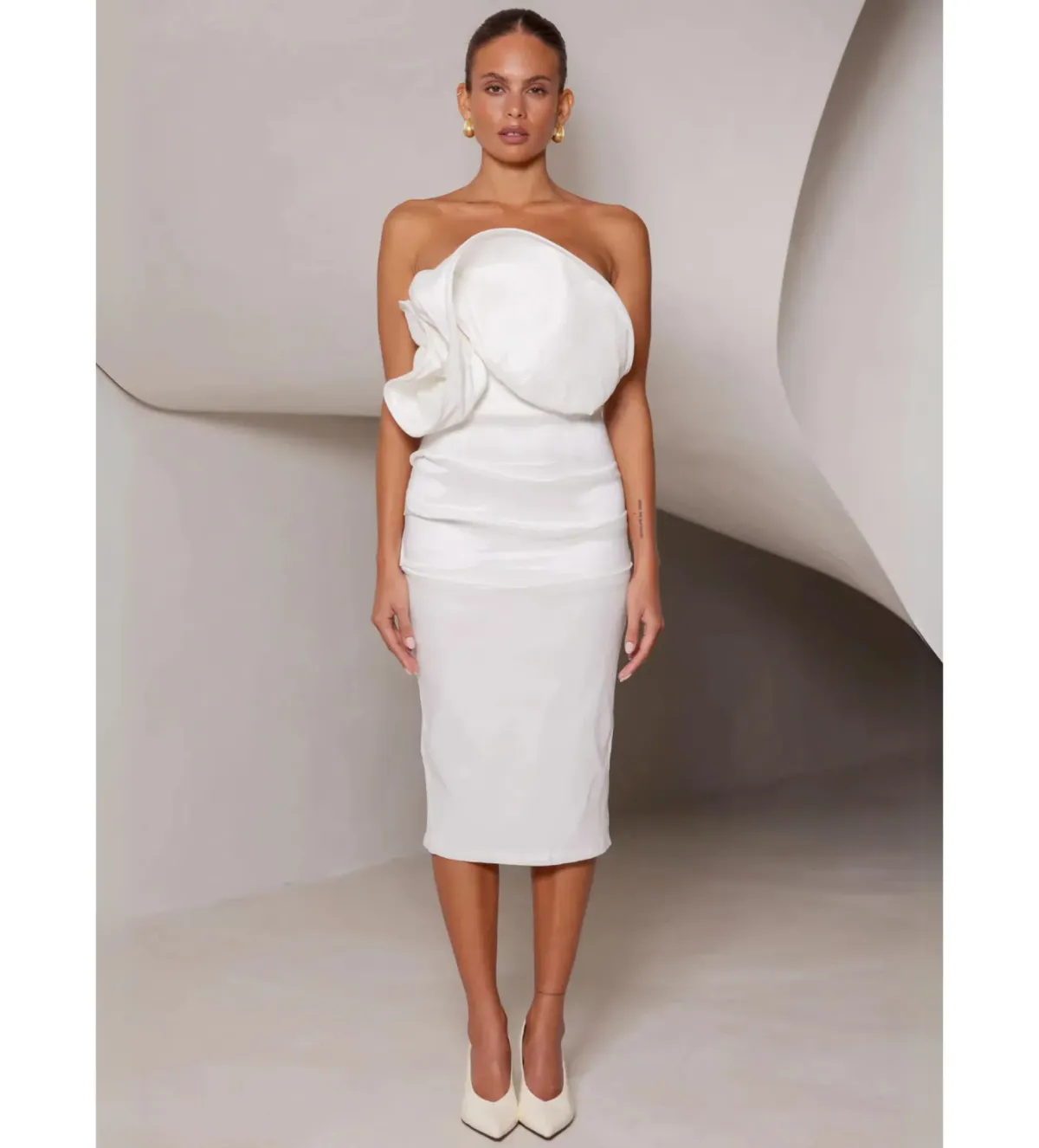 Elle Zeitoune Marley Midi Dress in White Size AU 12 for rent on The Volte - main image