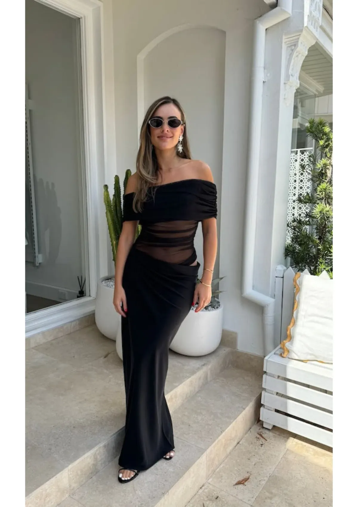 BENNI Nico Off Shoulder Maxi Dress in Black Size 12 - Image 1