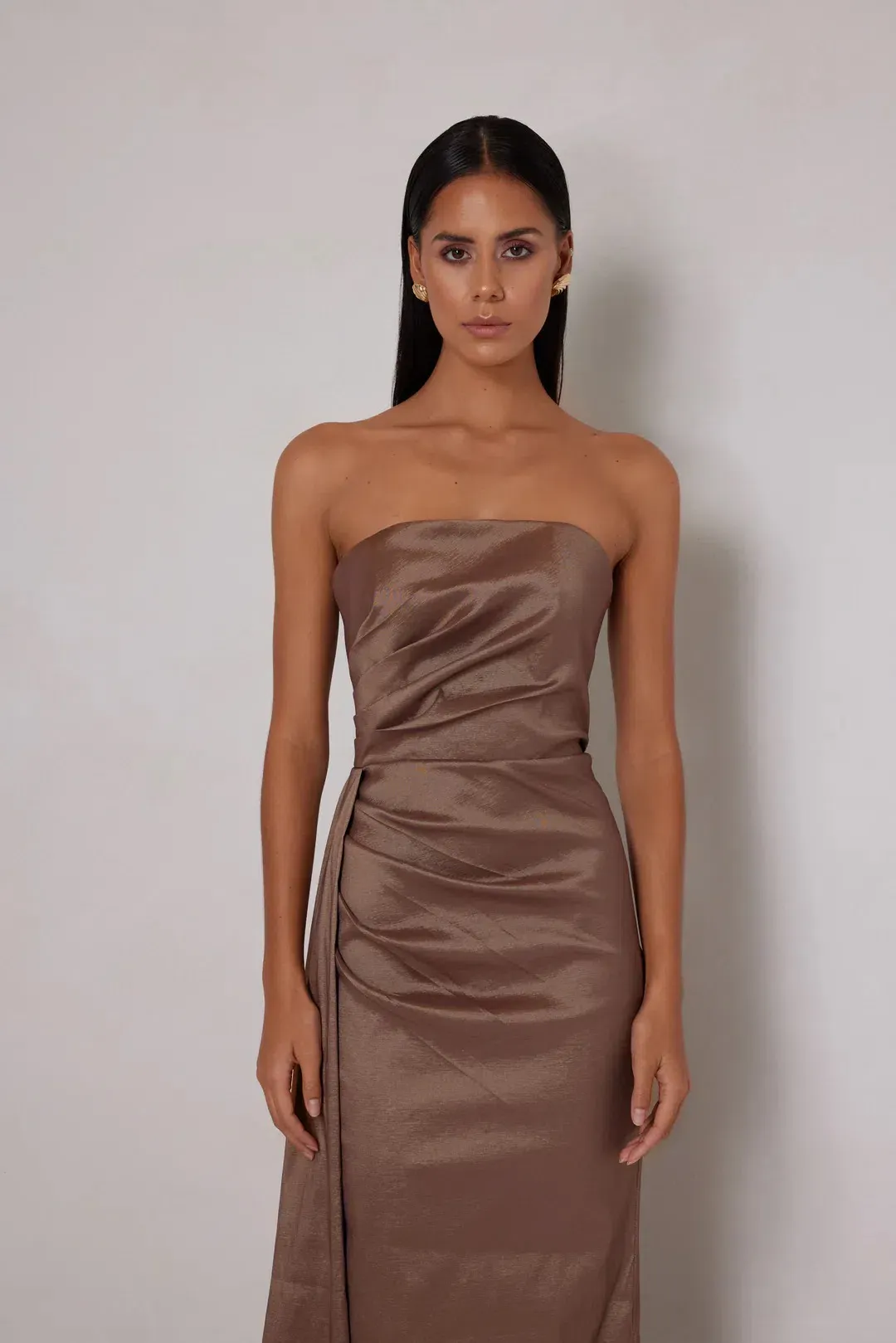 Elle Zeitoune Paulina Maxi Dress Cocoa Size 12 for rent on The Volte - main image