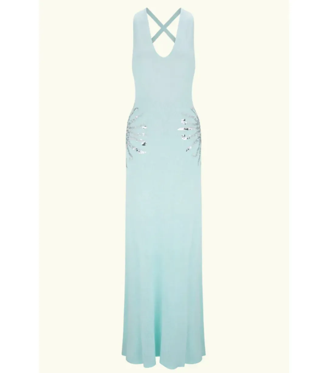 Meshki Ellington Knit Midi Dress in Lagoon Blue Size AU 10 for rent on The Volte - main image