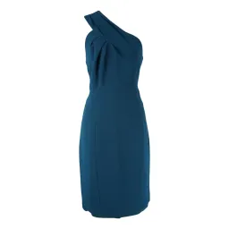 Tory Burch Ashlee One Shoulder Pleated Crepe Dress in Teal Size AU6 for rent on The Volte - image 1