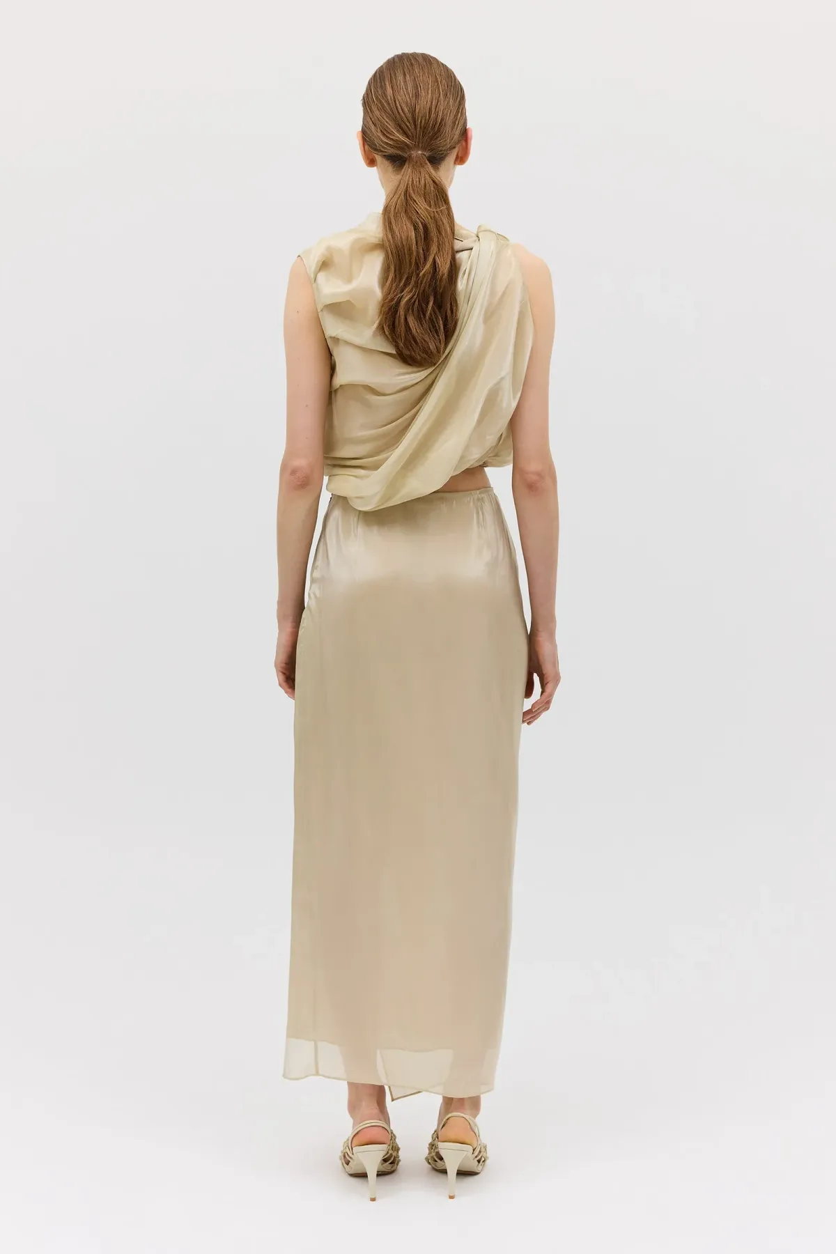 Bianca Spender Champagne Liquid Organza Tumble Top Gold Size 8/S - Image 5