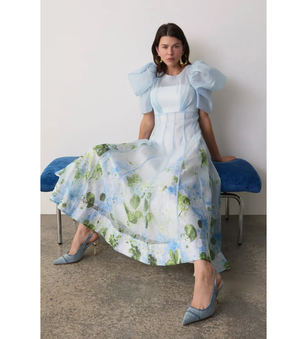 Aje Clementine Midi Dress Blue Hydrangea Size 10 - Image 4