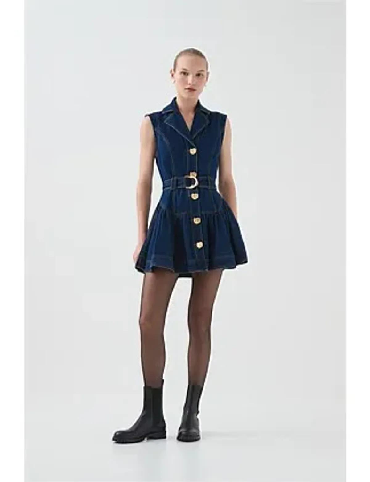 Elena Belted Denim Mini Dress Blue Size 12 - Image 1