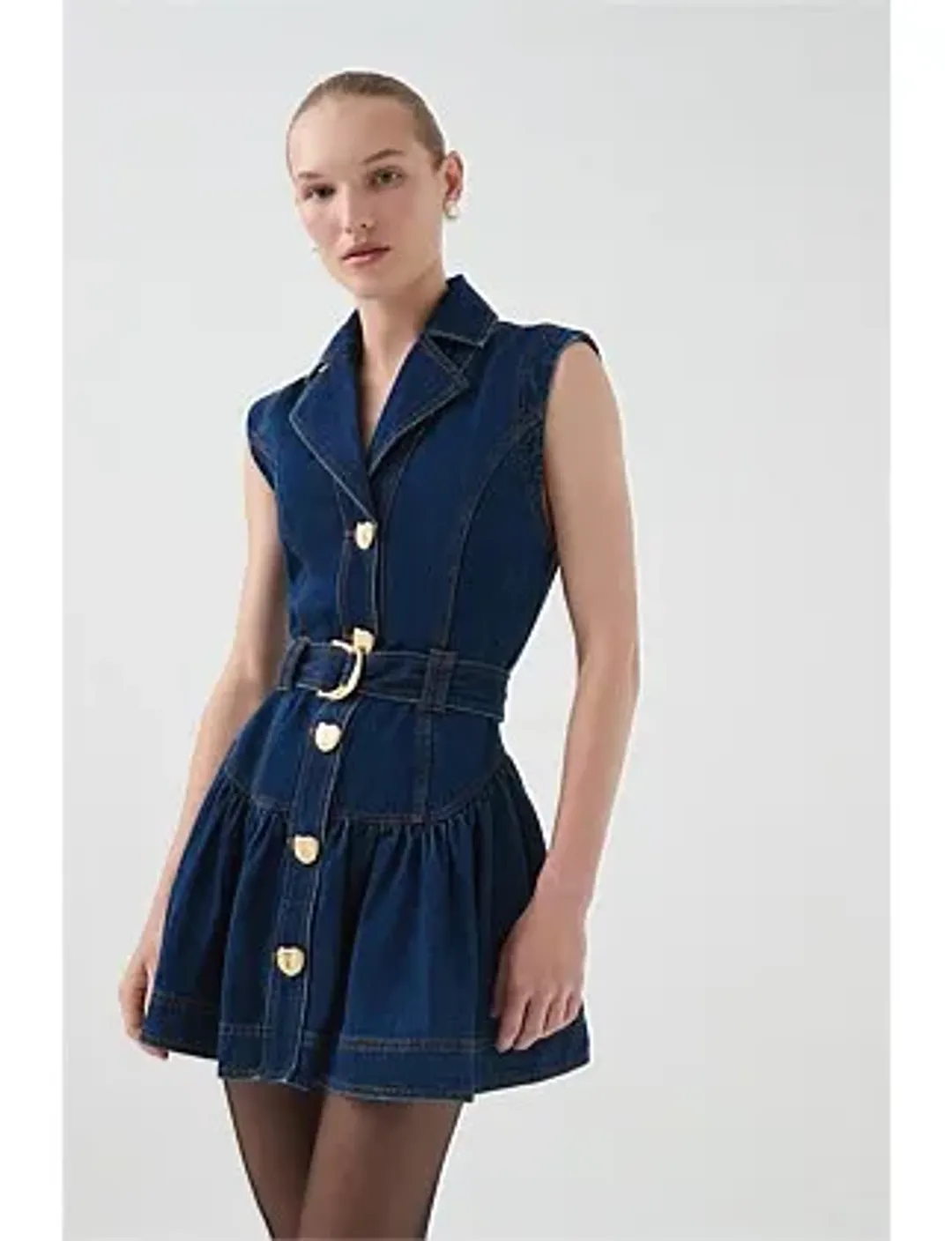 Elena Belted Denim Mini Dress Blue Size 12 for rent on The Volte - main image