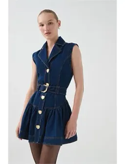 Elena Belted Denim Mini Dress Blue Size 12 for rent on The Volte - image 3