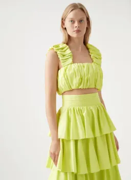 Aje Medina Ruched Top Size AU 12 and Tiered Midi Skirt Size AU 14 Set in Lemon for rent on The Volte - image 3