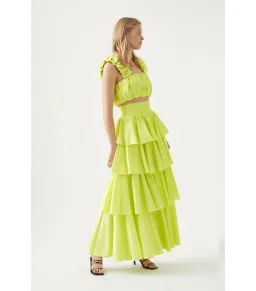 Aje Medina Ruched Top Size AU 12 and Tiered Midi Skirt Size AU 14 Set in Lemon for rent on The Volte - image 2
