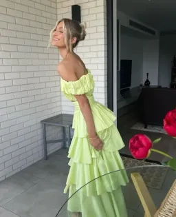 Aje Medina Ruched Top Size AU 12 and Tiered Midi Skirt Size AU 14 Set in Lemon for rent on The Volte - image 7