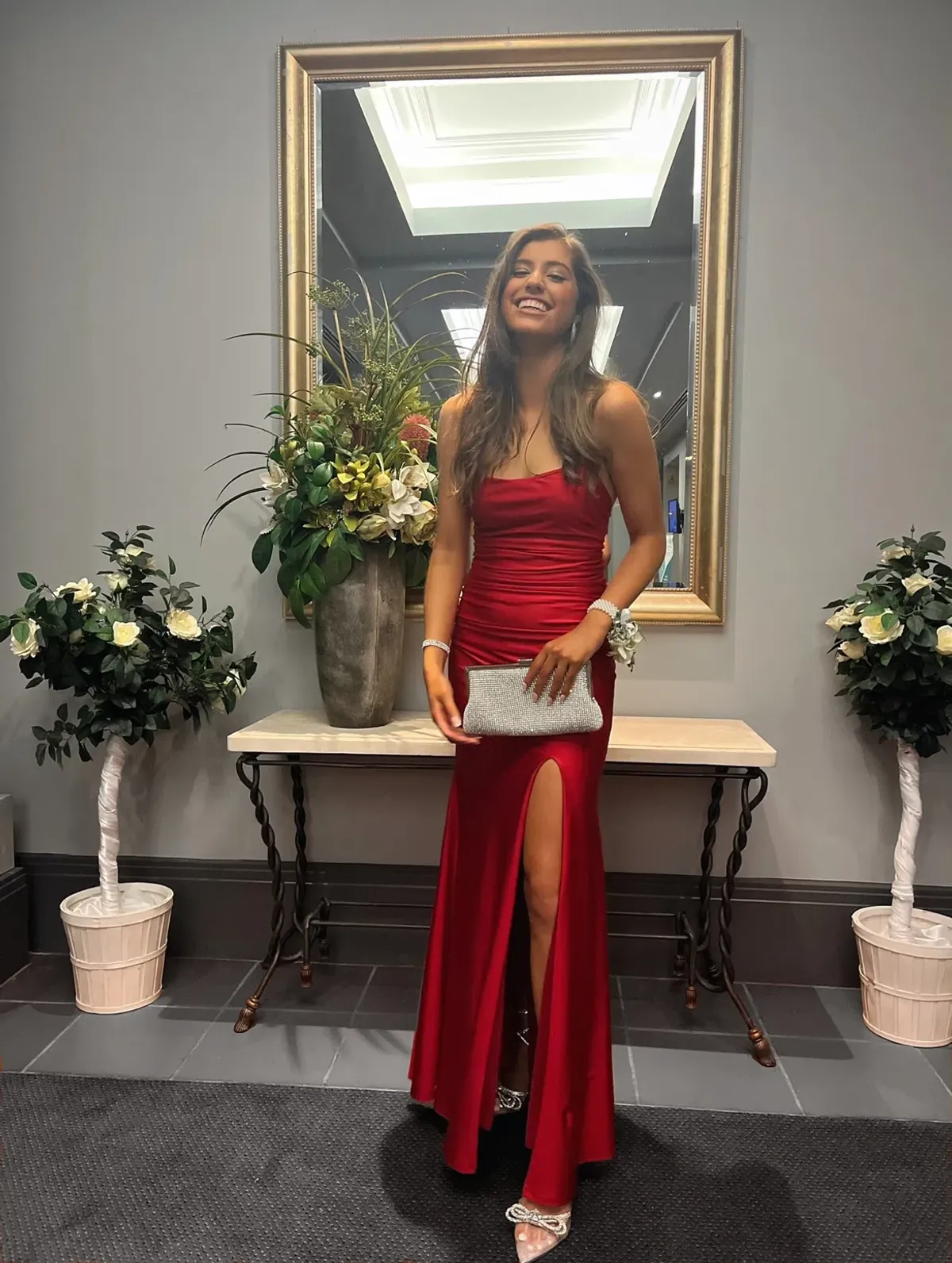 Lavro Couture Dresses Elegant Tie Up Back Satin Gown with Split Maxi Dress in Red Size AU 6 - Image 2