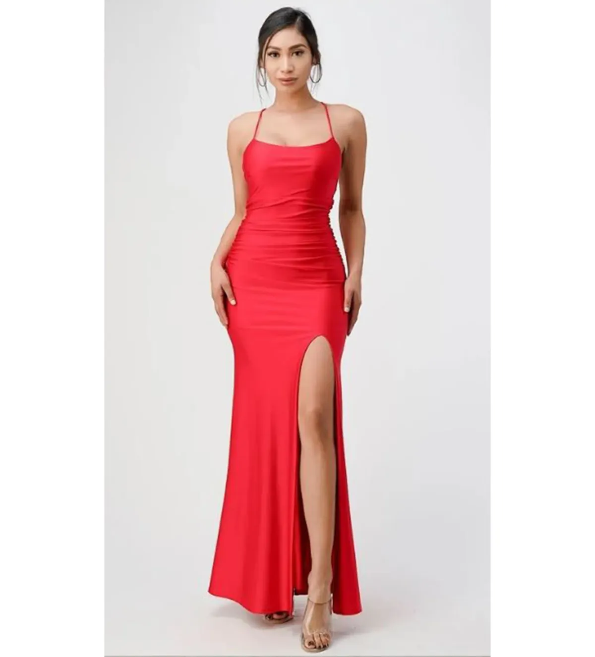 Lavro Couture Dresses Elegant Tie Up Back Satin Gown with Split Maxi Dress in Red Size AU 6 - Image 1