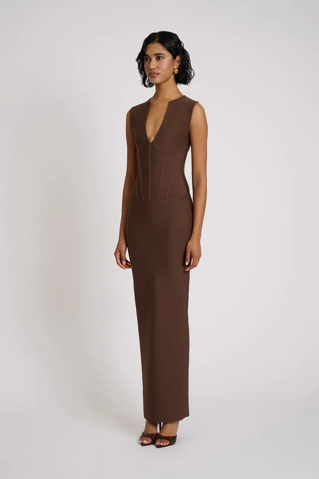 Eliya the Label Giselle Midi Dress Brown Size 10 for rent on The Volte - main image