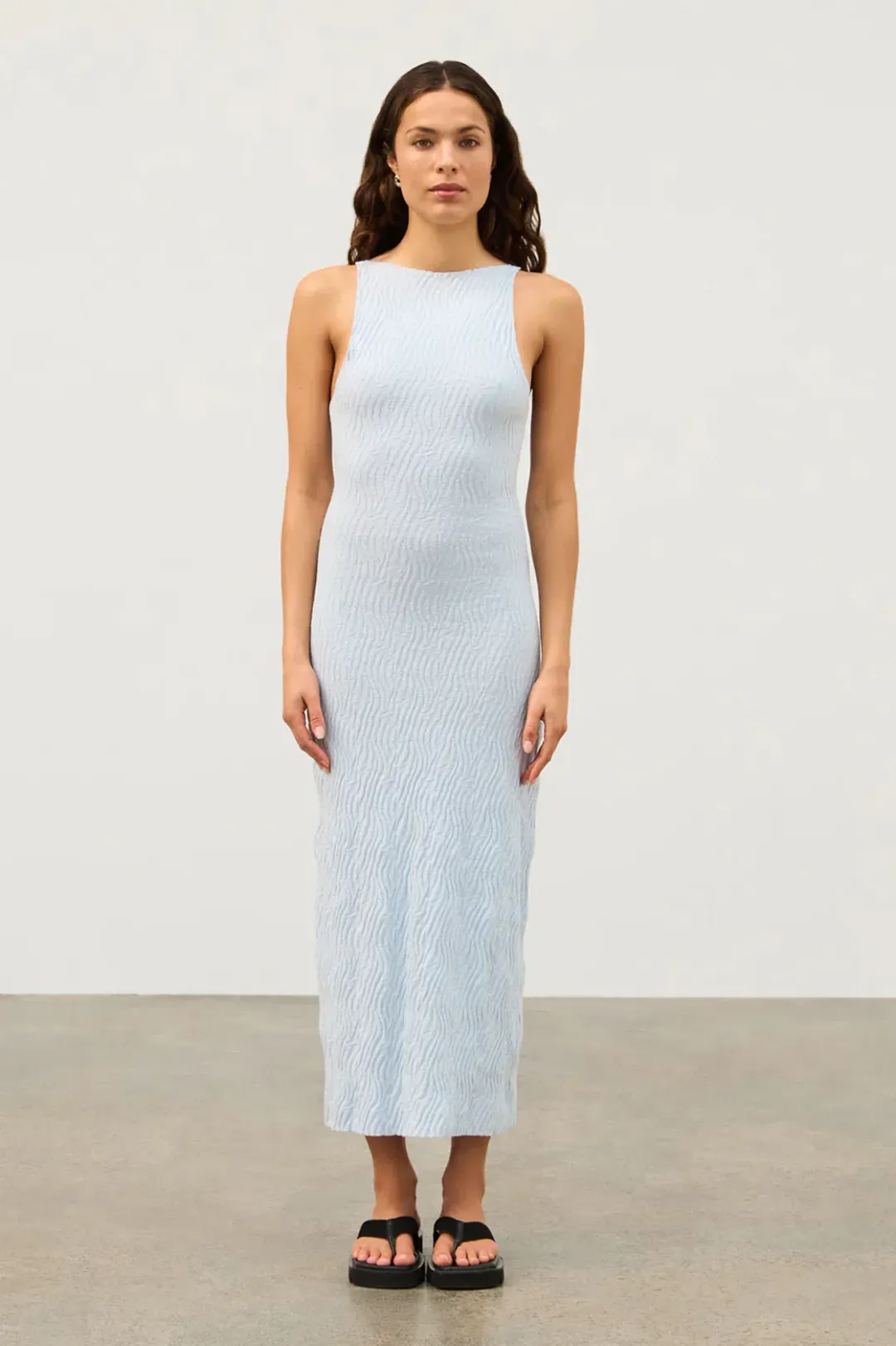Zulu & Zephyr Ripple Textured Knit Dress in Powder Blue Size AU14 for rent on The Volte - main image