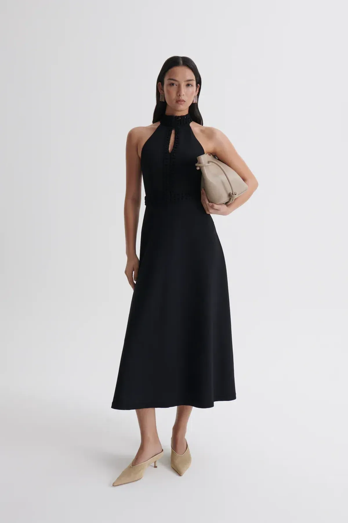 Scanlan Theodore Crepe Knit Daisy Sleeveless Midi Dress Black Size 8 for rent on The Volte - main image
