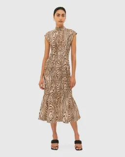 Saba Allegro Shirred Dress Brown Size AU 8 for rent on The Volte - image 1