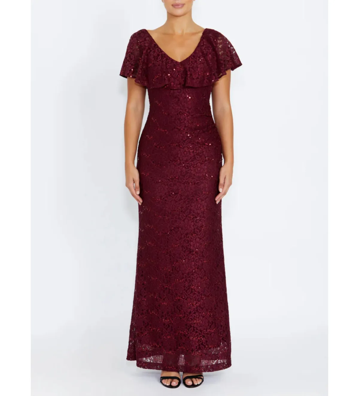 Anthea Crawford Trudy Malbec Sequion Lace Gown in Red Size 18 - Image 1