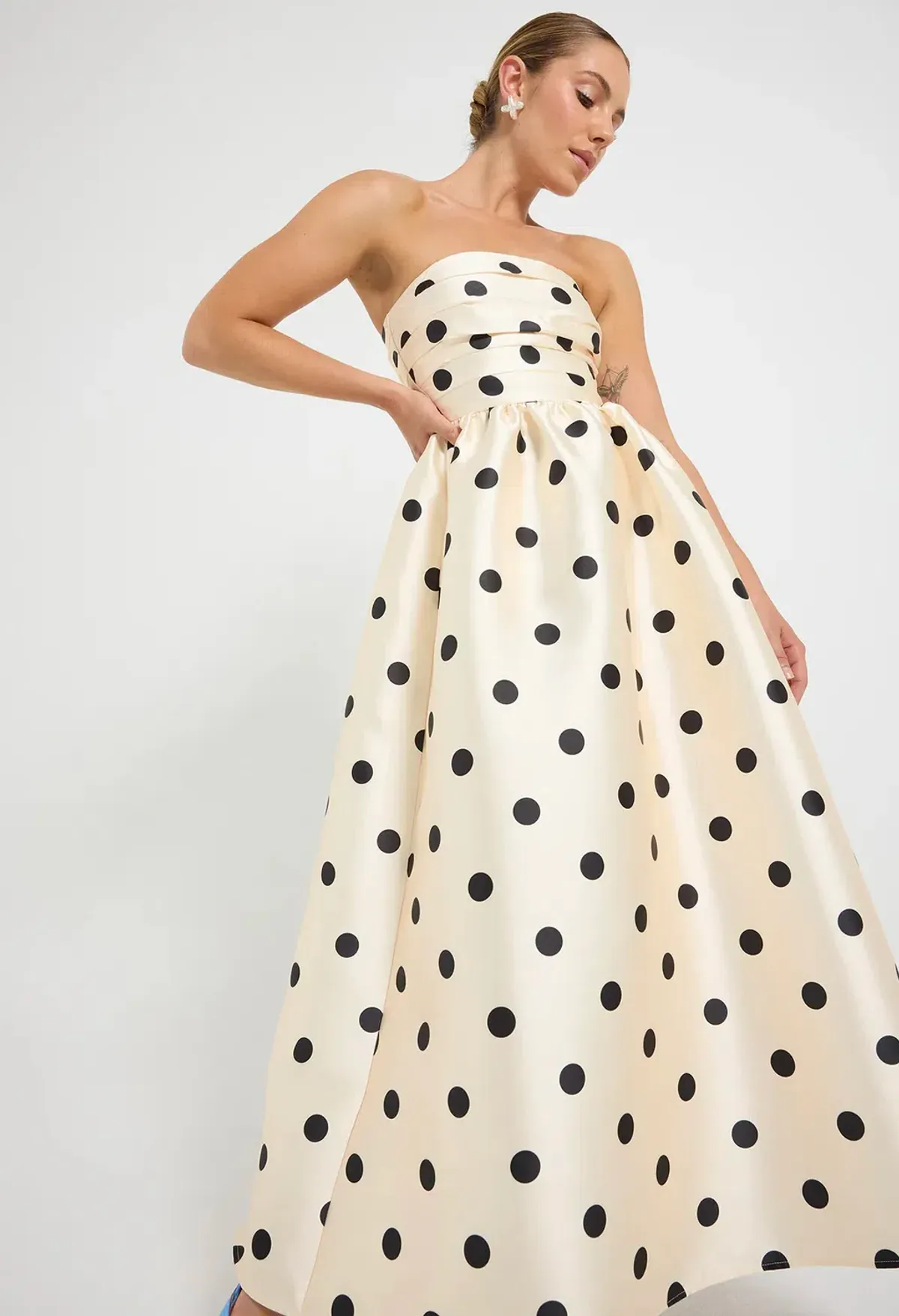 Pasduchas Dottie Strapless Midi Dress Cream Size AU 8 - Image 1