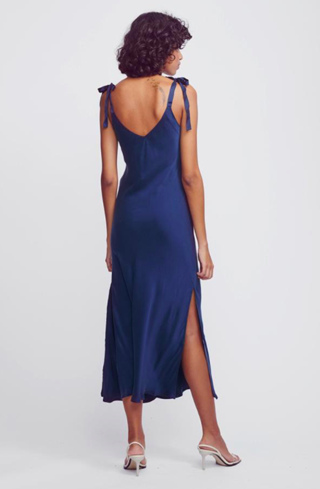 Silk Laundry Tie Shoulder Dress Navy size 12 for rent on The Volte - main image