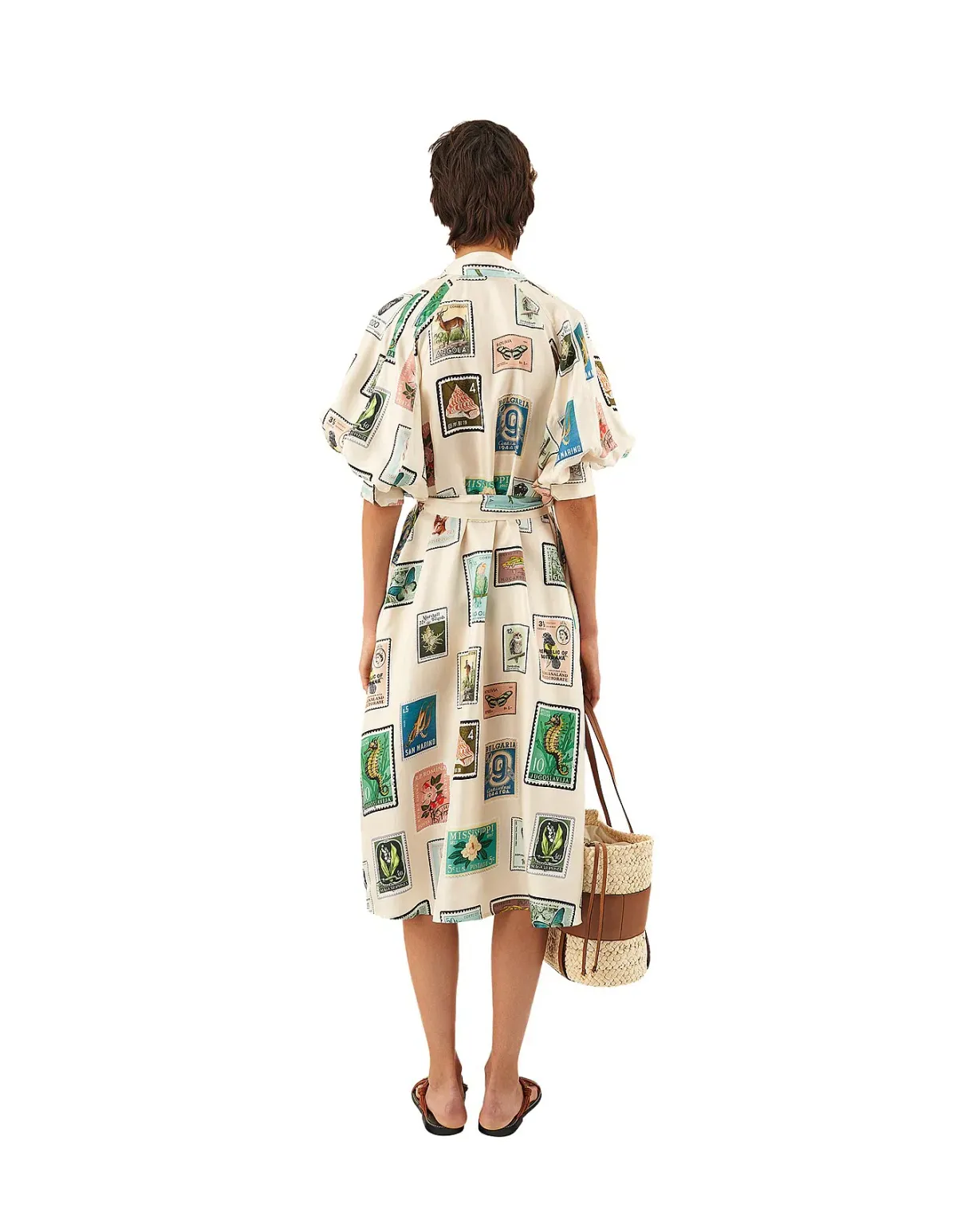 Oroton Stamp Print Dress Midi Size AU 10 - Image 3