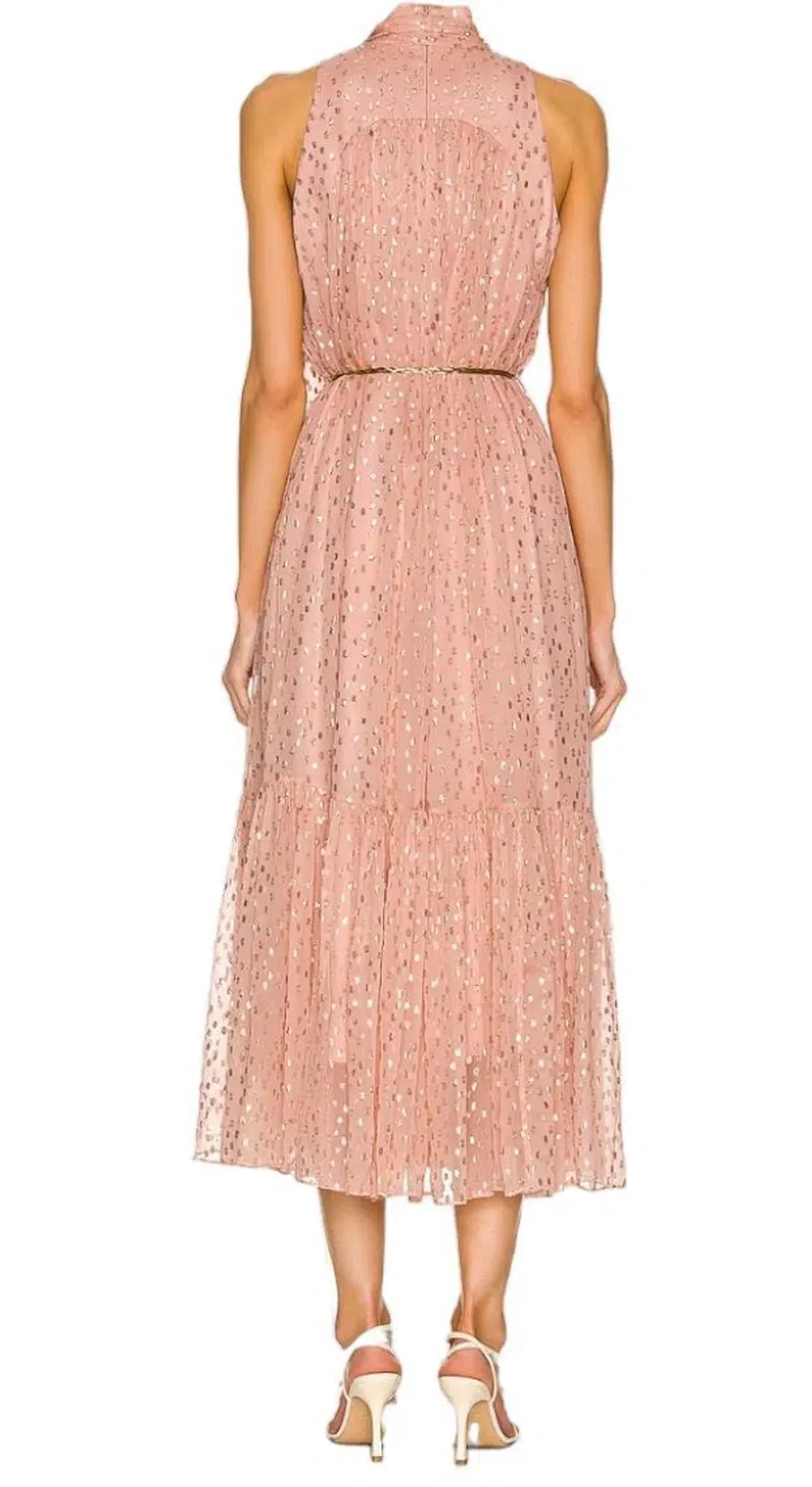 Zimmermann Metallic Dot Tie Neck Midi Dress Blush Size 2 /AU 12 - Image 3