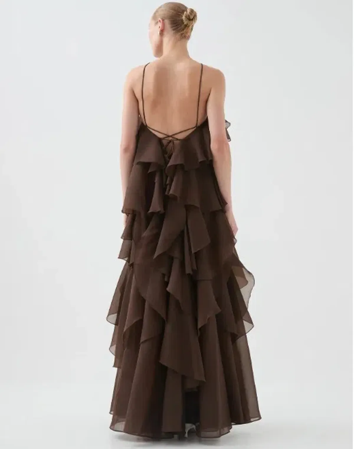 Aje Pandorea Layered Maxi Dress in Carob Brown Size AU 16 - Image 3