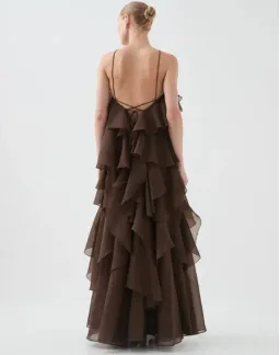 Aje Pandorea Layered Maxi Dress in Carob Brown Size AU 16 for rent on The Volte - image 3